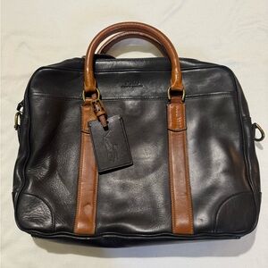 Vintage Ralph Lauren Polo Black/Brown Leather Briefcase (Brass Hardware)